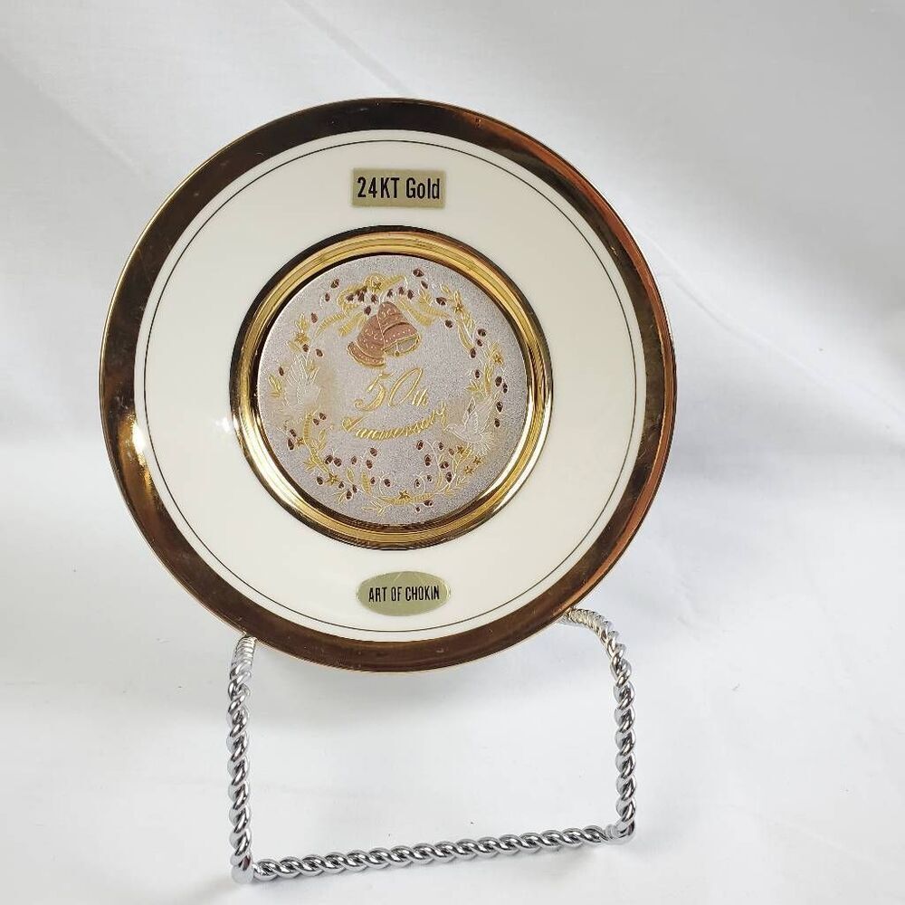 Art of Chokin 50th Anniversary Plate 24KT Gold Trim Decorative Japan Westland